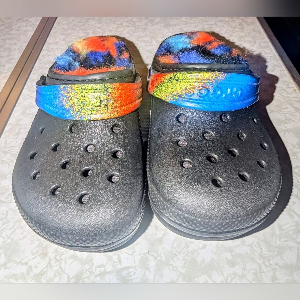 CROCS Kids Black Slippers with Colorful Strap